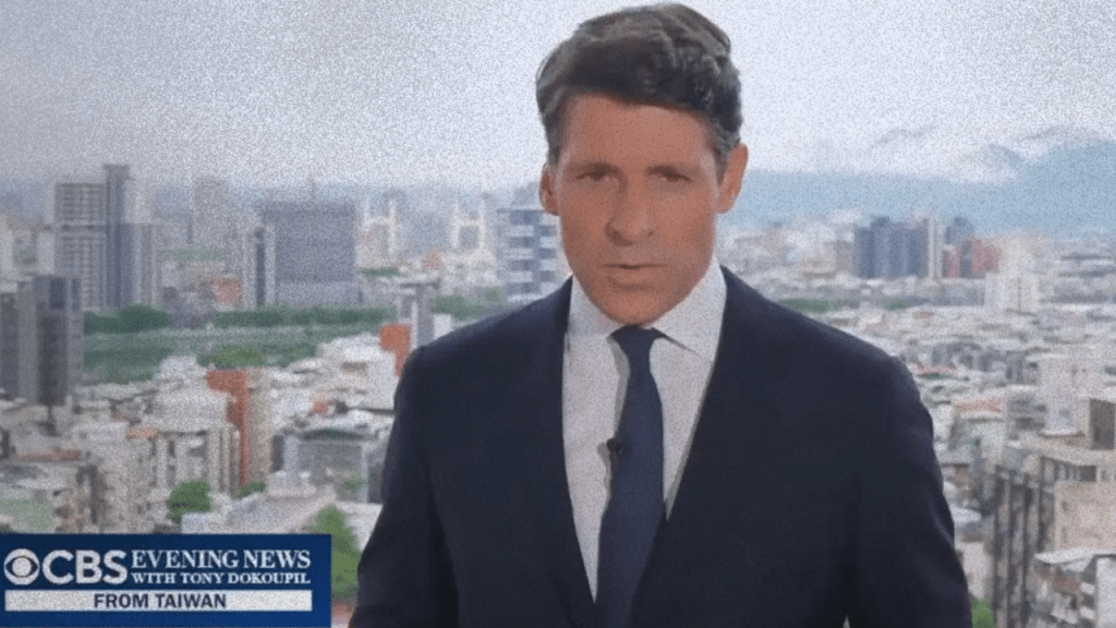 Tony Dokoupil on the CBS Evening News set in Taipei